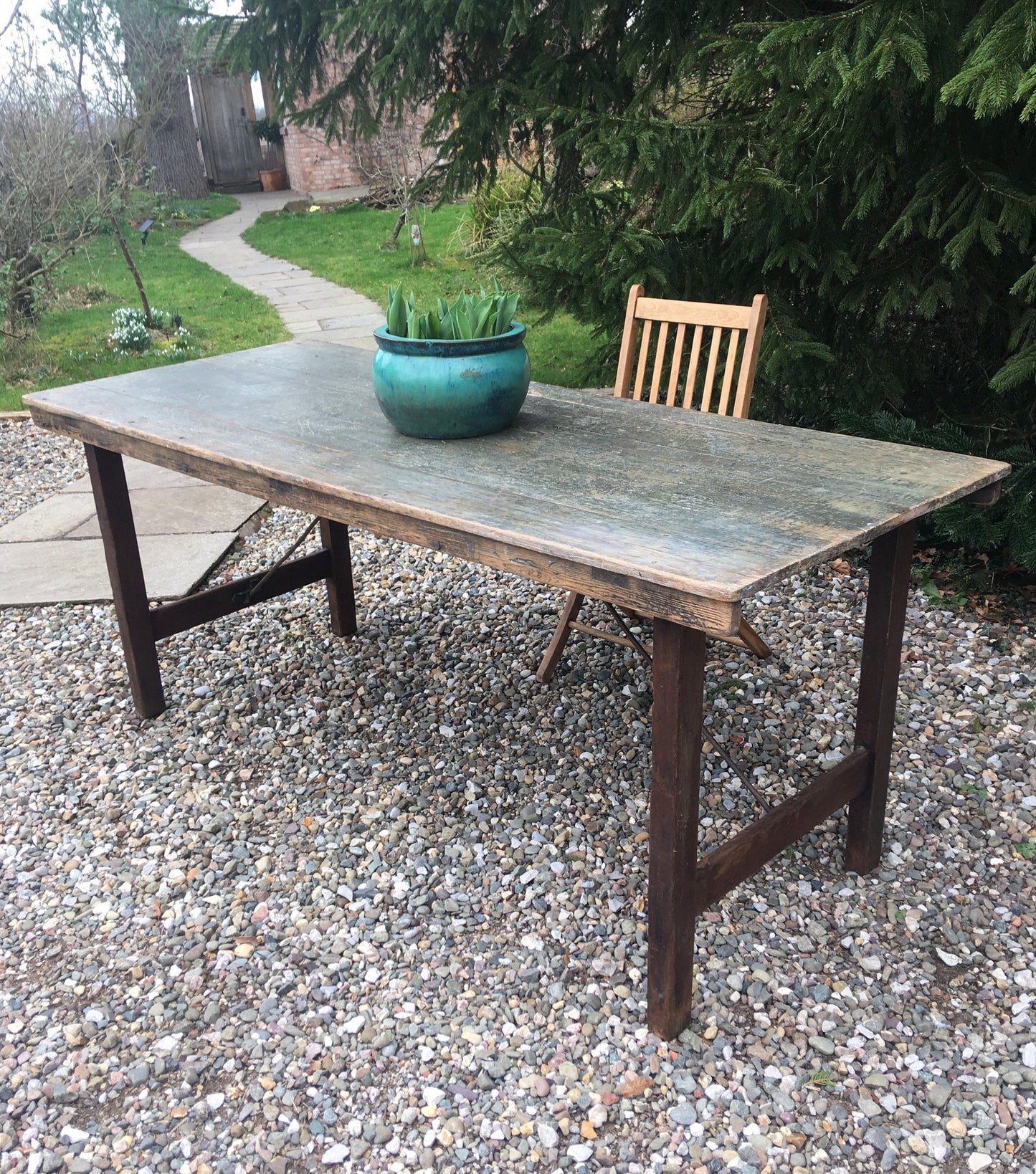 Large vintage trestle table