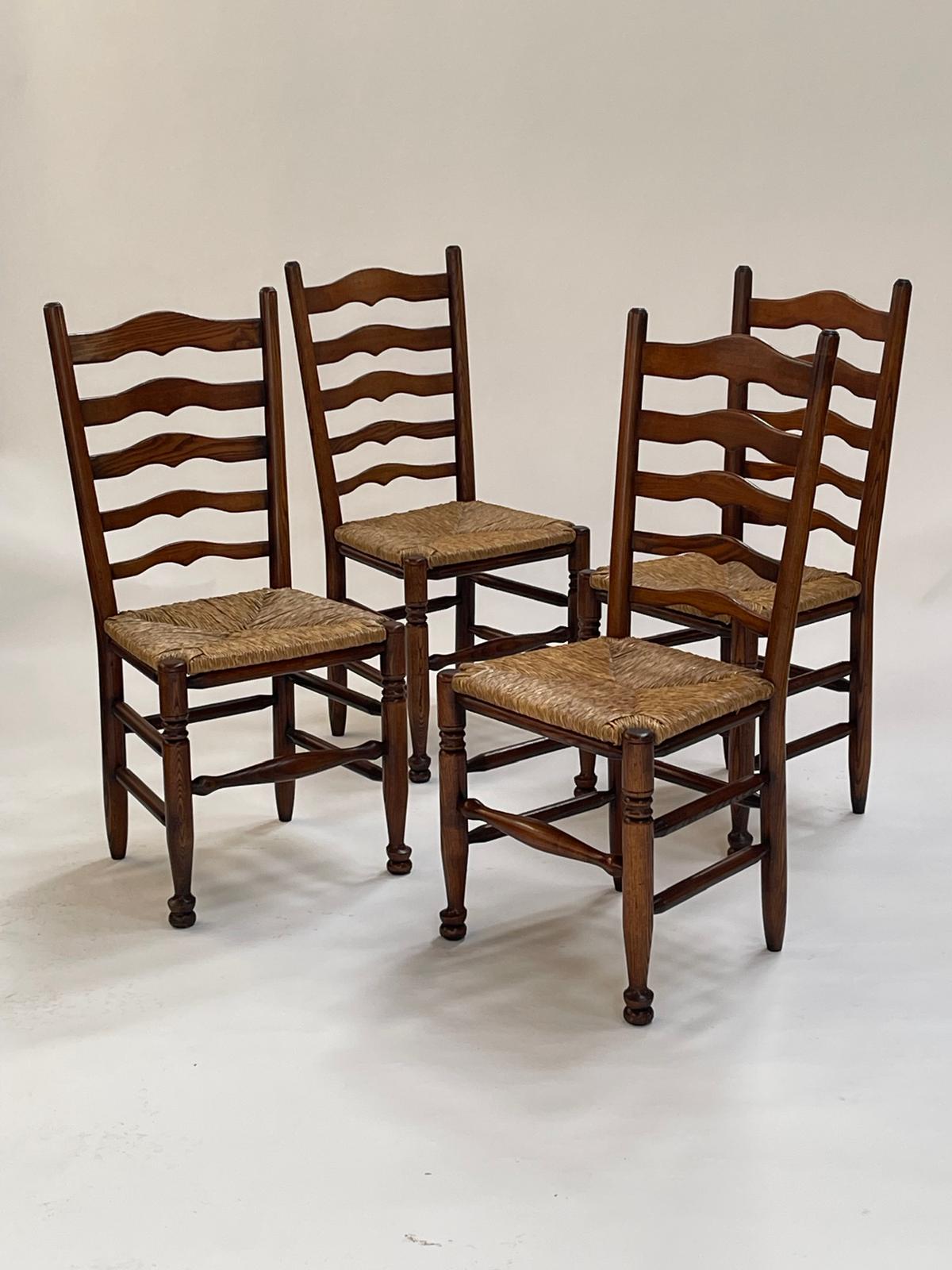 A set of 4 Vintage Ladder Back Dining Chairs