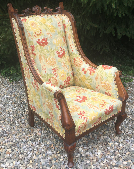 Antique Mahogany Upholstered Library Chair