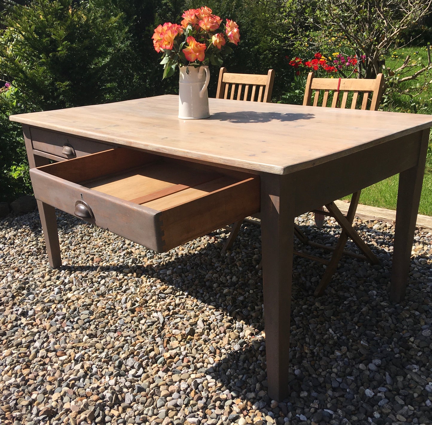 Large mid century oak dining table with large drawers