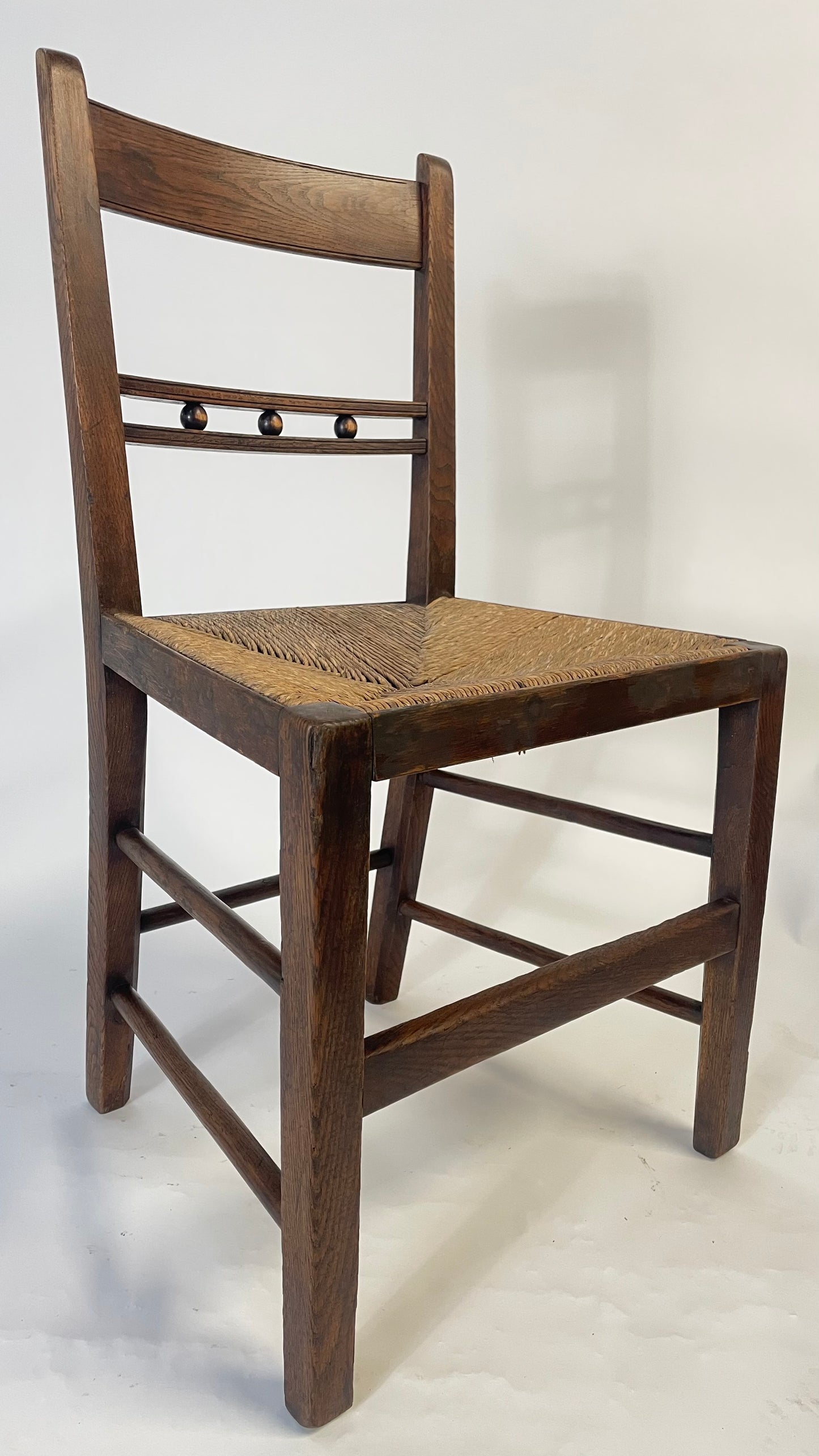 Set of 8 George III Oak, rush seated,country style Dining Chairs.