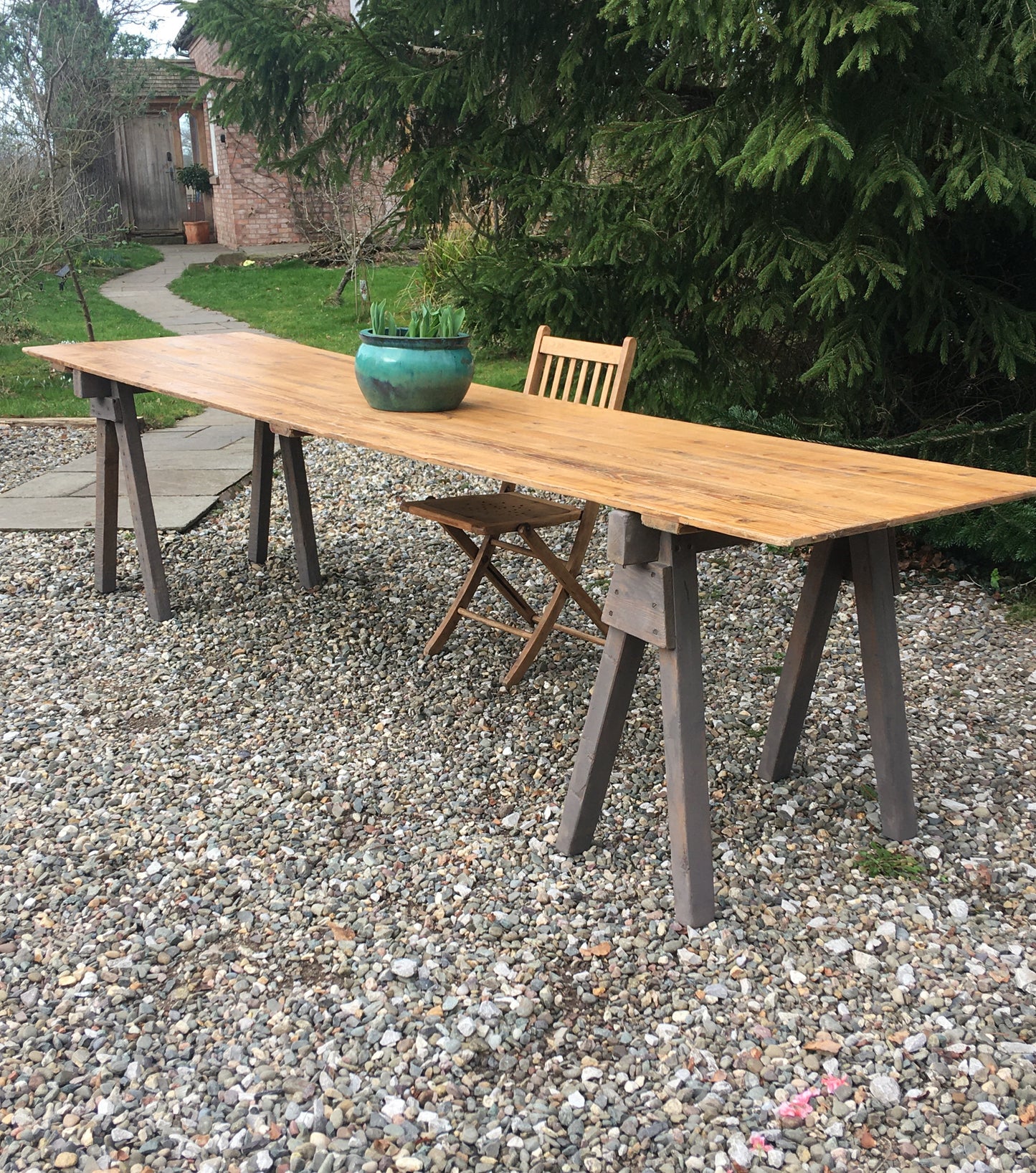 Large vintage trestle table