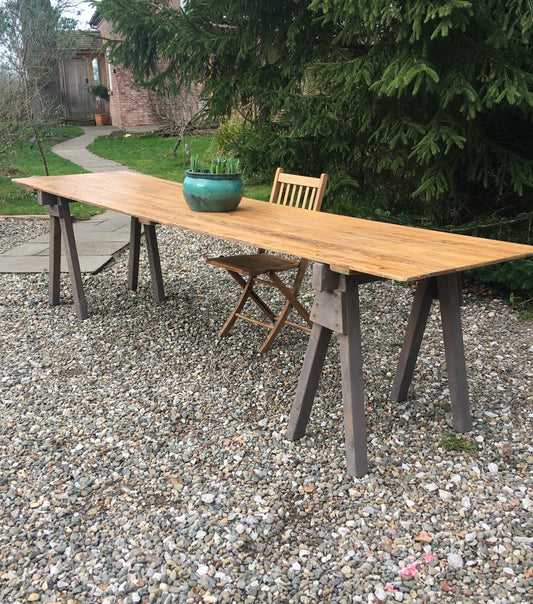 Large vintage trestle table