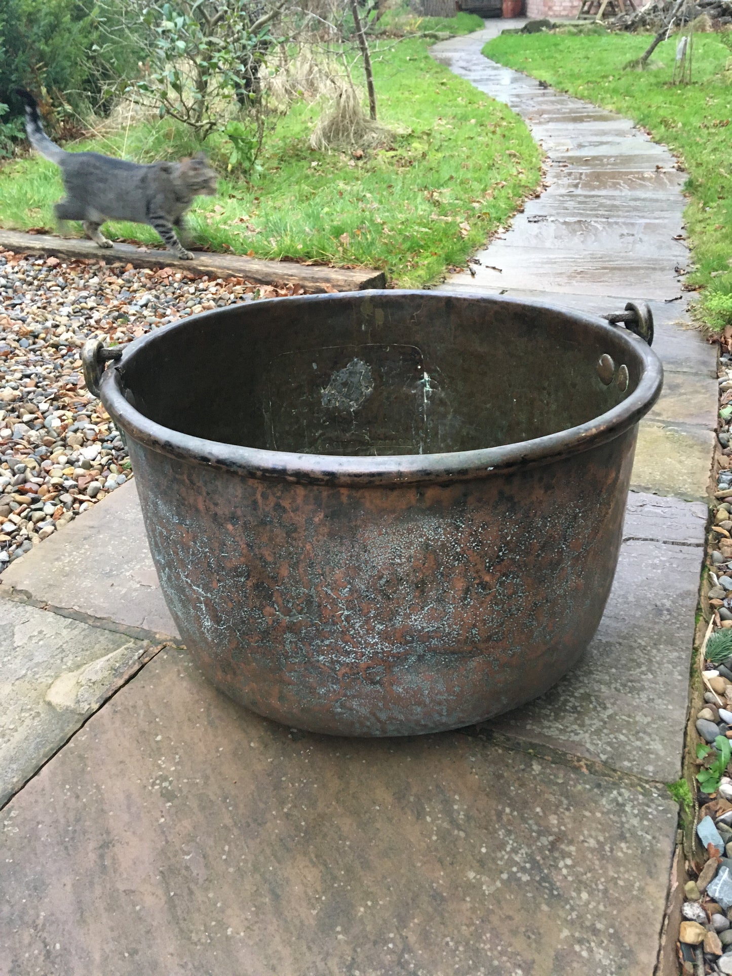 Antique farmhouse copper cheese kettle