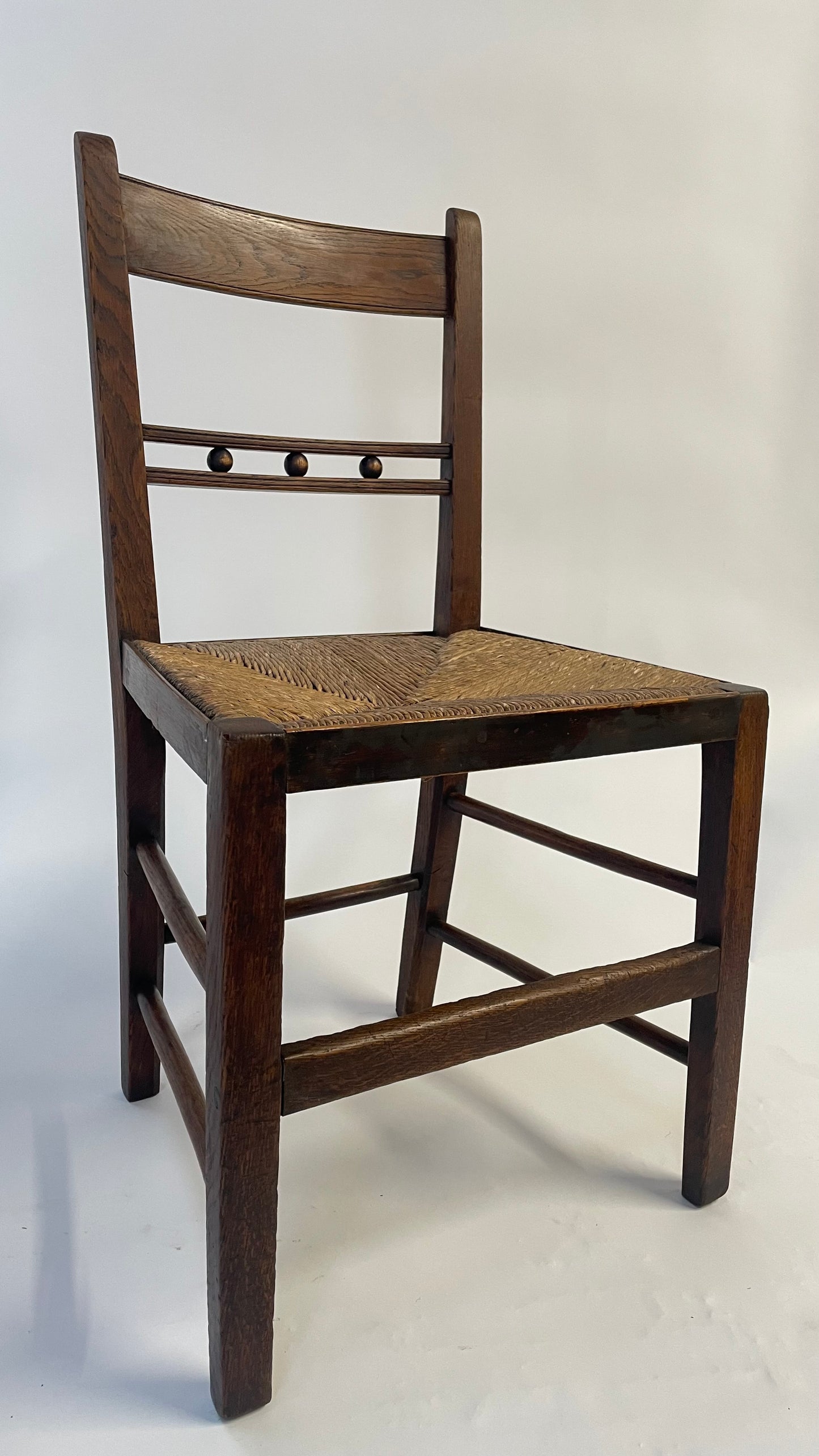 Set of 8 George III Oak, rush seated,country style Dining Chairs.