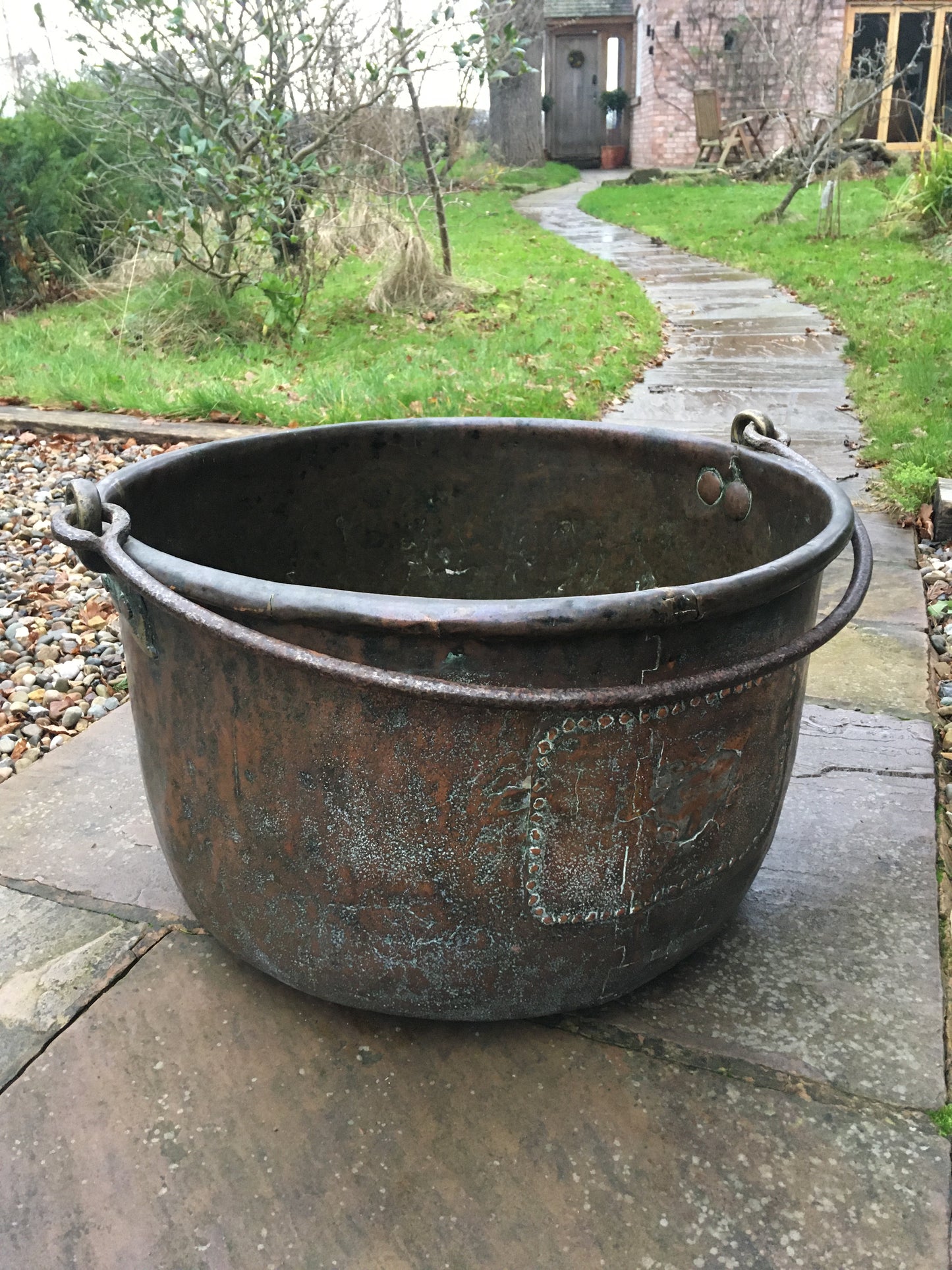 Antique farmhouse copper cheese kettle