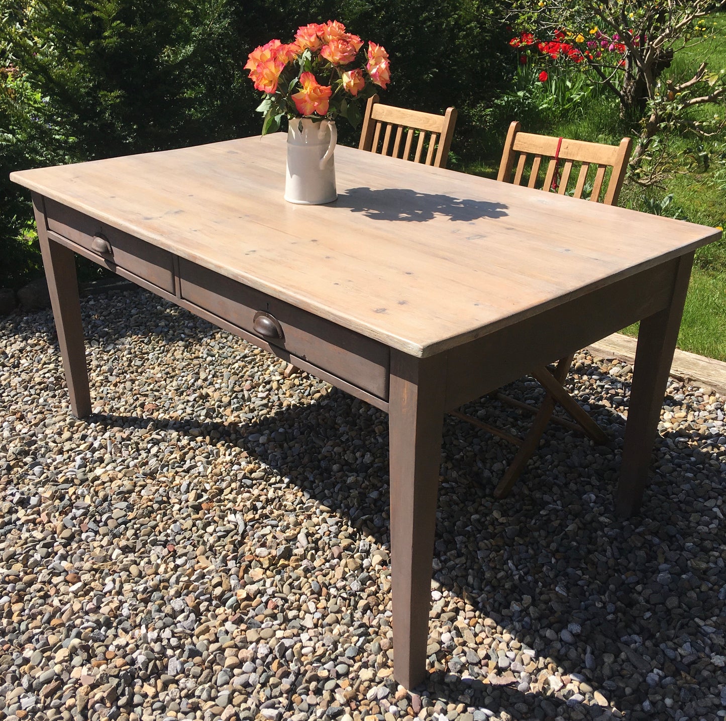 Large mid century oak dining table with large drawers