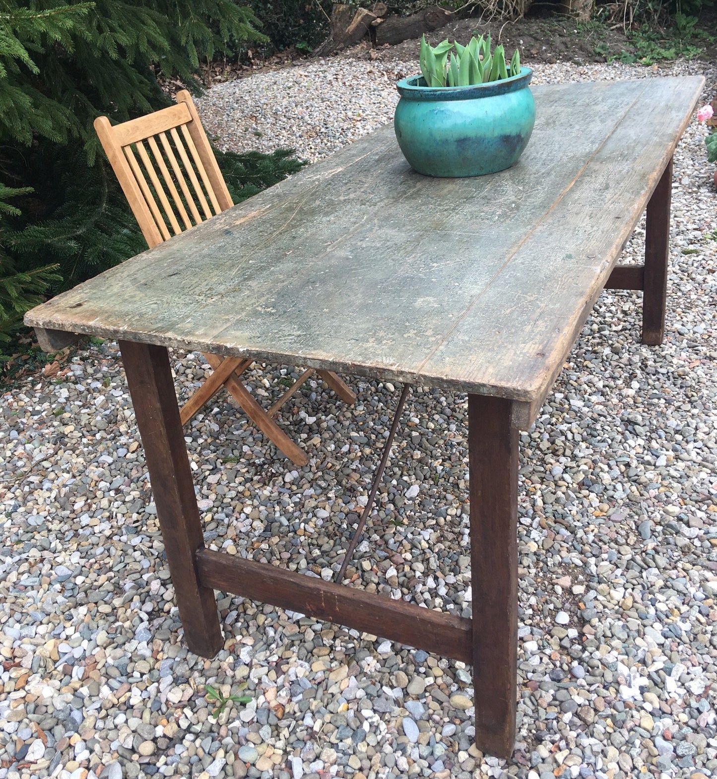 Large vintage trestle table