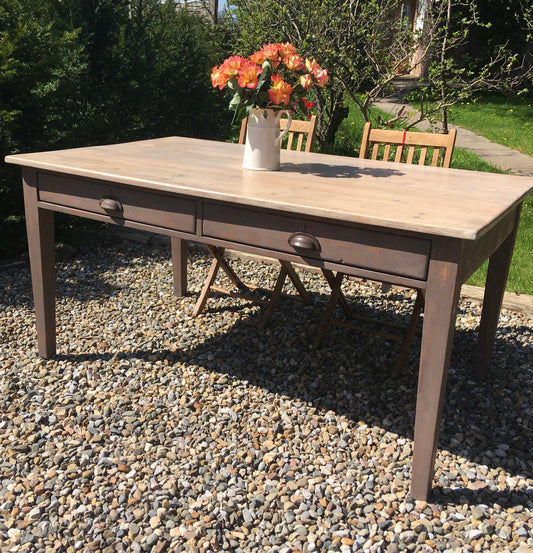 Large mid century oak dining table with large drawers