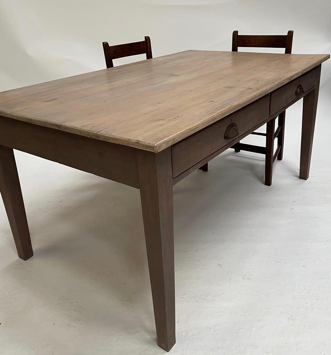 Large mid century oak dining table with large drawers