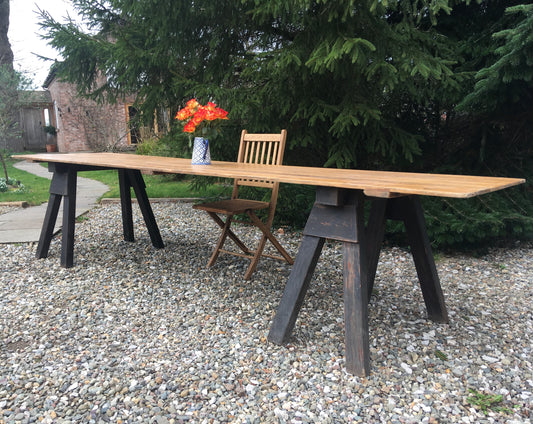 Large vintage pine trestle table