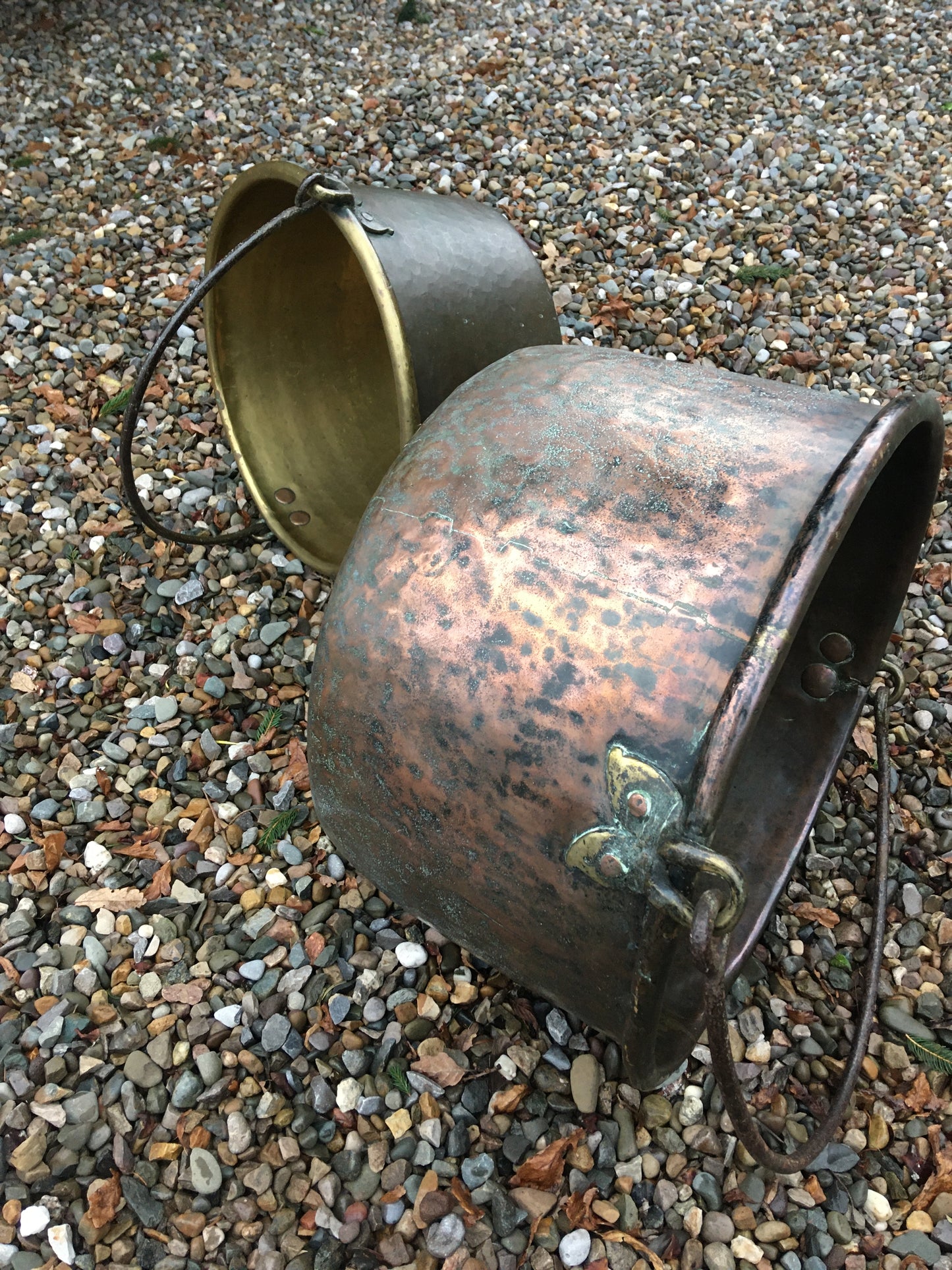 Antique farmhouse copper cheese kettle