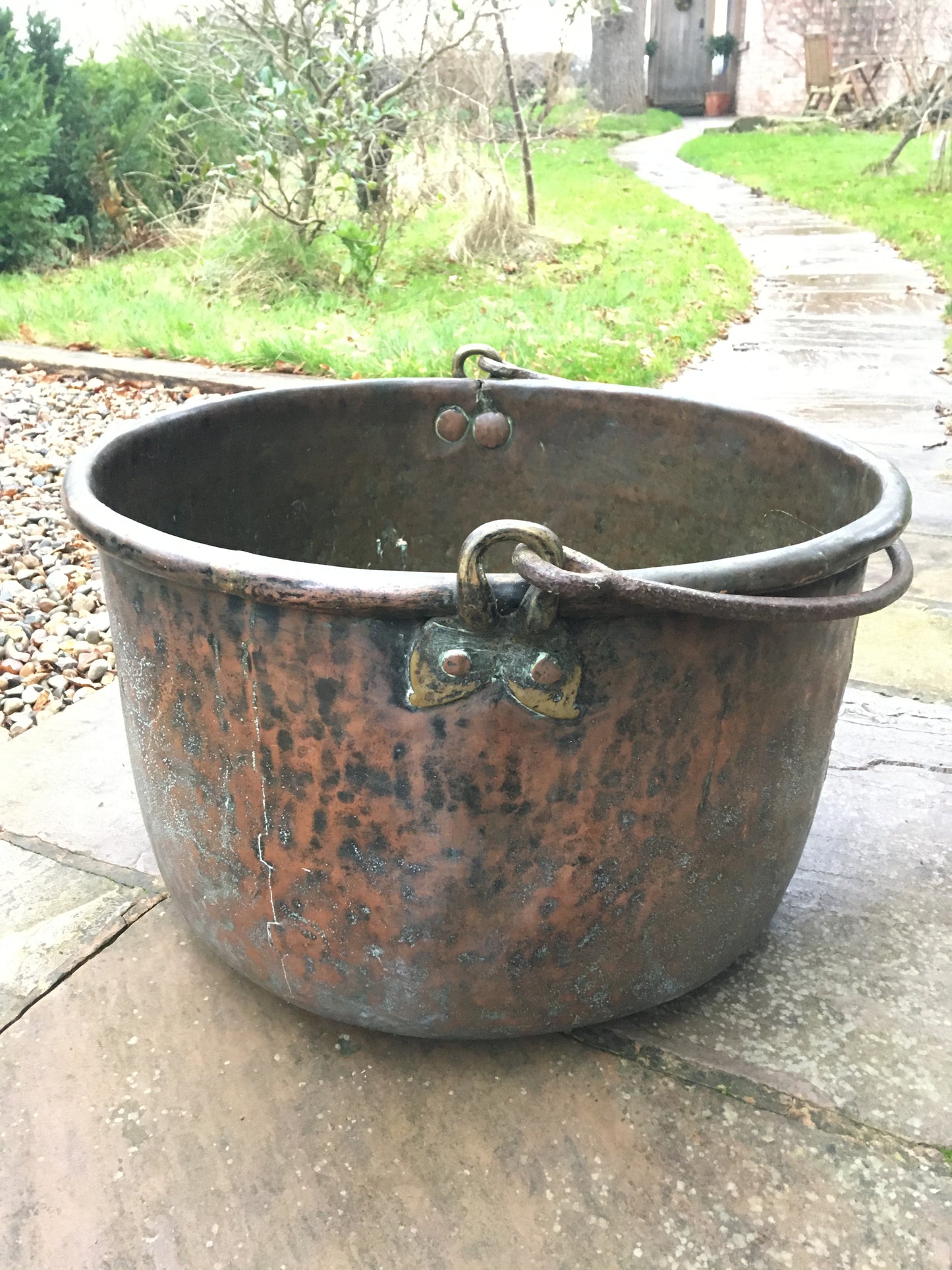 Antique farmhouse copper cheese kettle