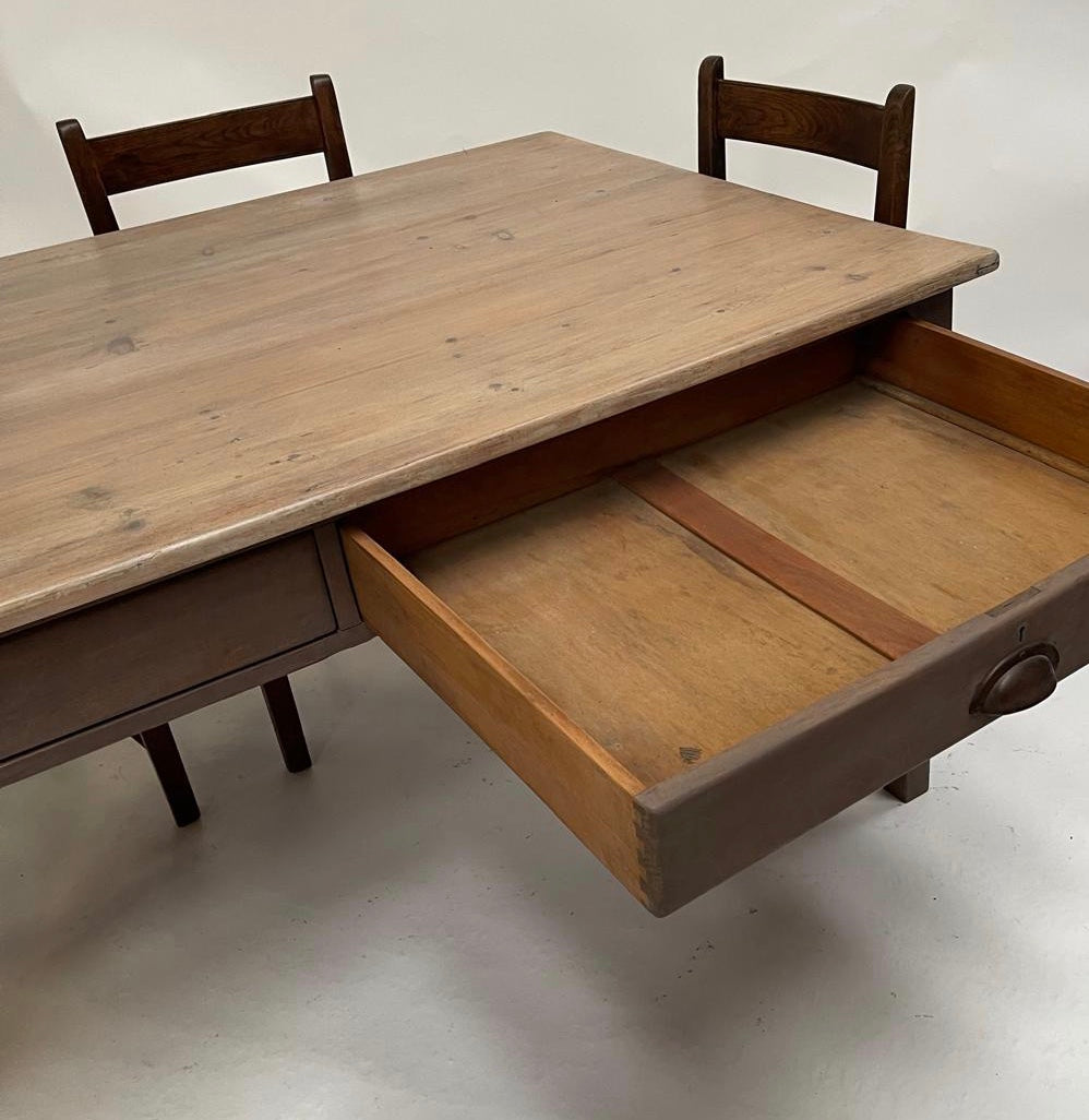 Large mid century oak dining table with large drawers