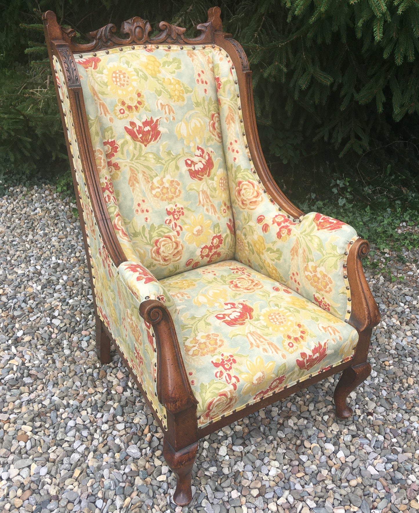 Antique Mahogany Upholstered Library Chair