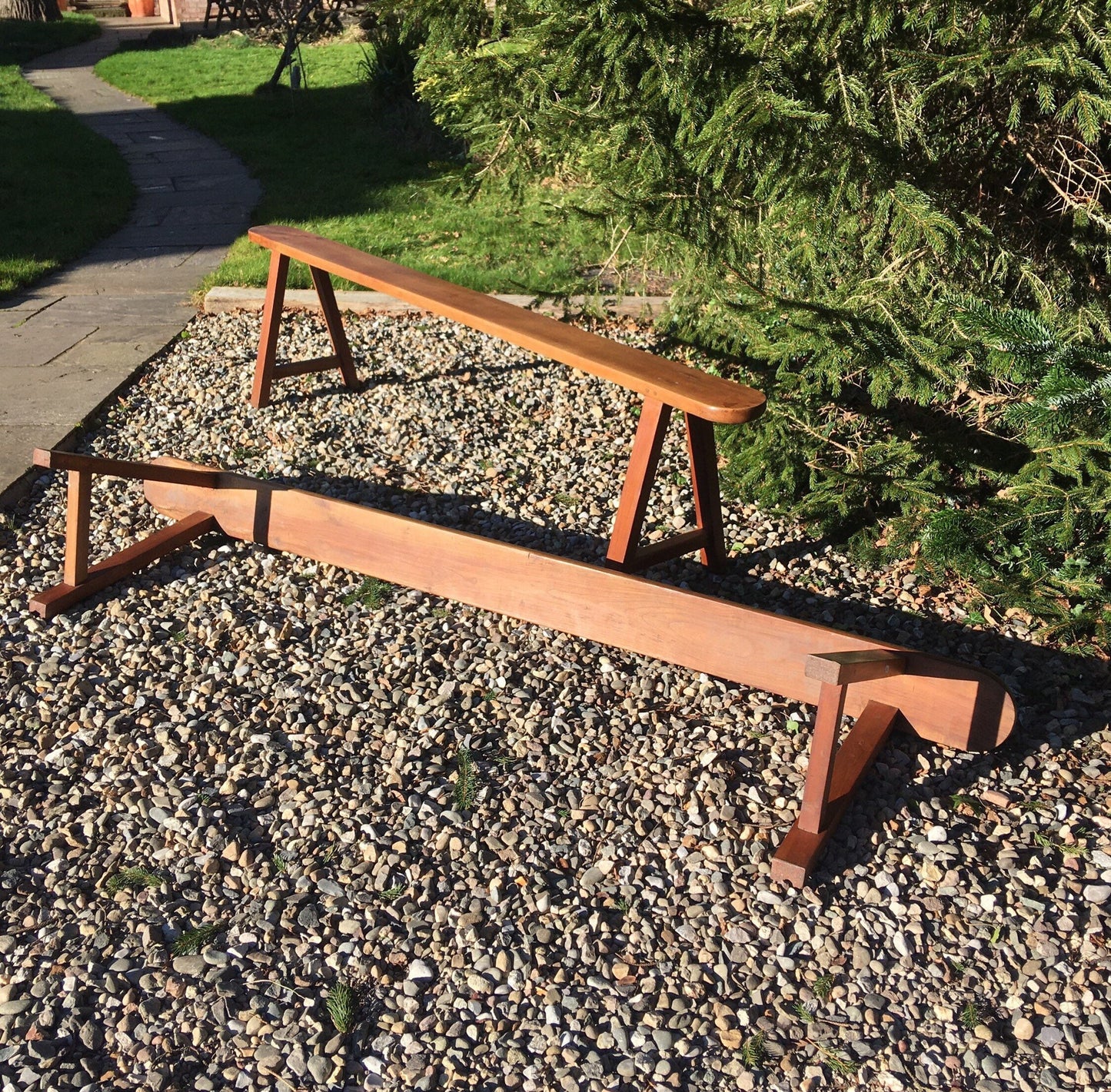 Antique French trestle bench seats