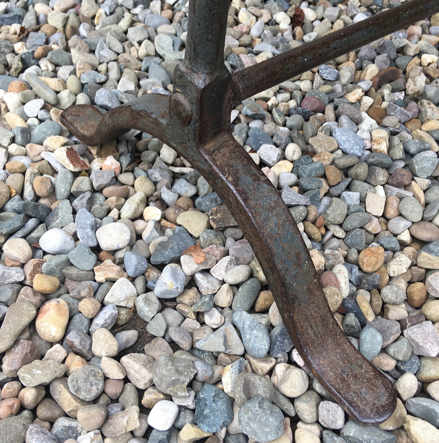 Large vintage pine trestle table with iron legs