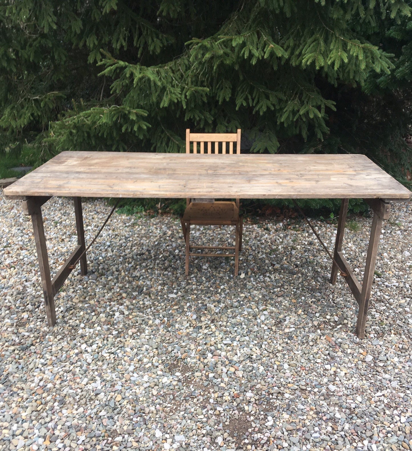 Large vintage trestle table